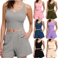 thumbnail image 6 of Diufon Women's Gym Sets 2 Piece Yoga Outfit Knitted V Neck Crop Tank Tops & High Waisted Sports Shorts with Pockets, 6 of 7