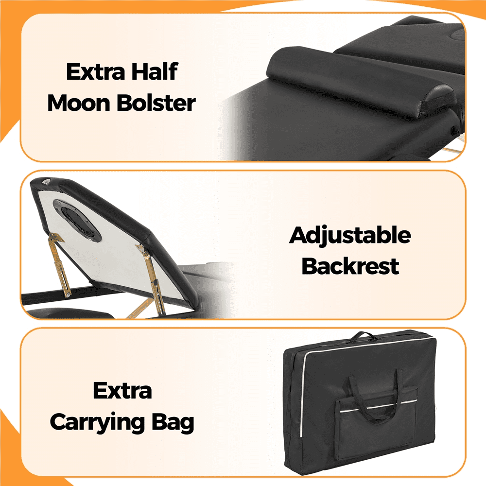 Renwick Professional Portable Massage Bed with Carrying Bag, Black