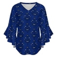 thumbnail image 5 of Haunted Mansion Dark Blue Women's V-Neck Blouse With 3/4 Ruffled Bell Sleeves Casual Top Ladies Blouses, 5 of 7