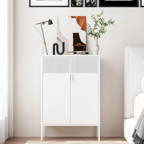 CHSHIN 47.2"H White Metal Locker Storage Cabinet with 2-Mesh Doors,3-Tier for Office,Home,Bathroom