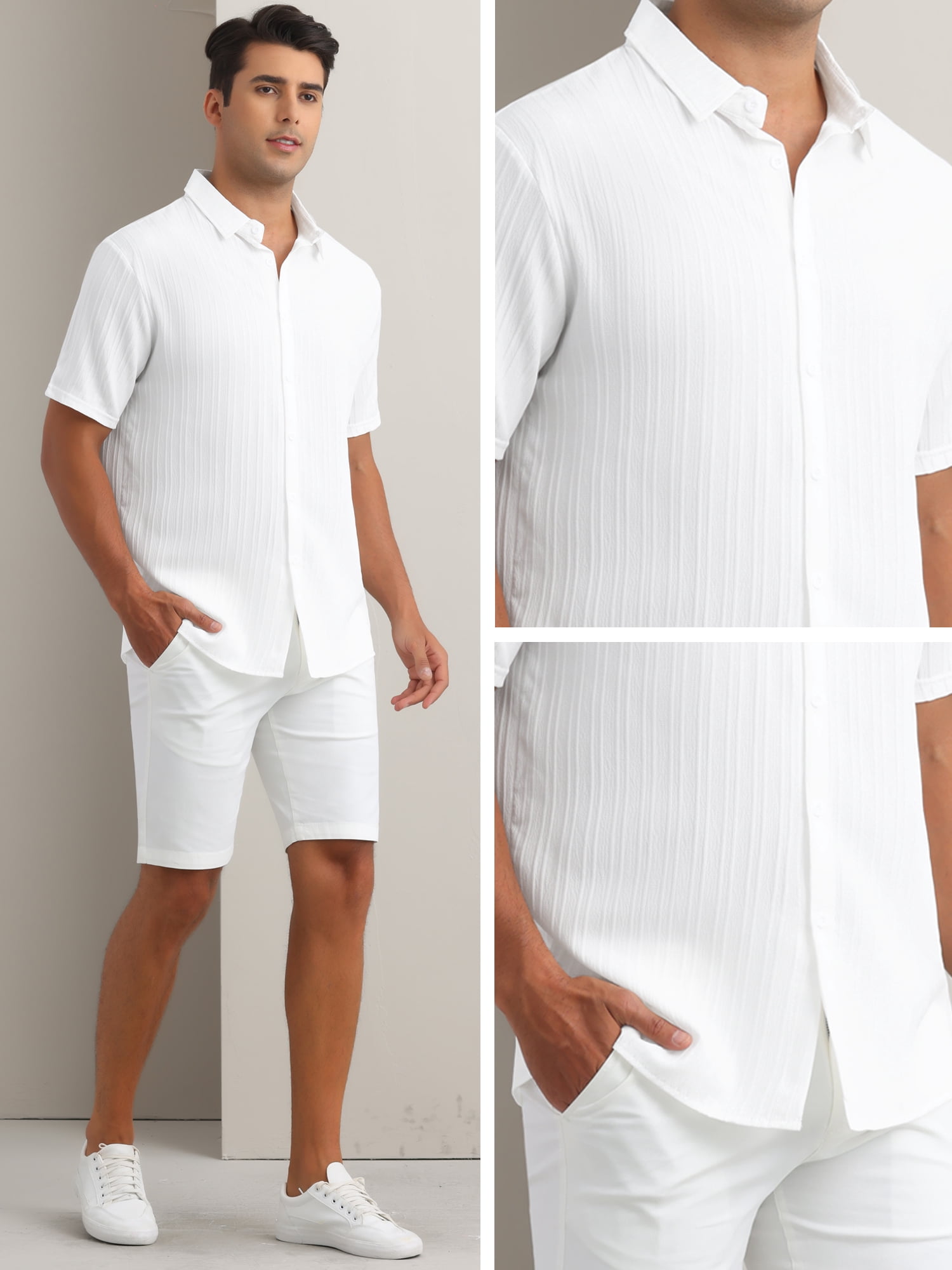 DARING DIVA Men's Short Sleeve Button Down Beach Summer Casual Shirt for Men M White