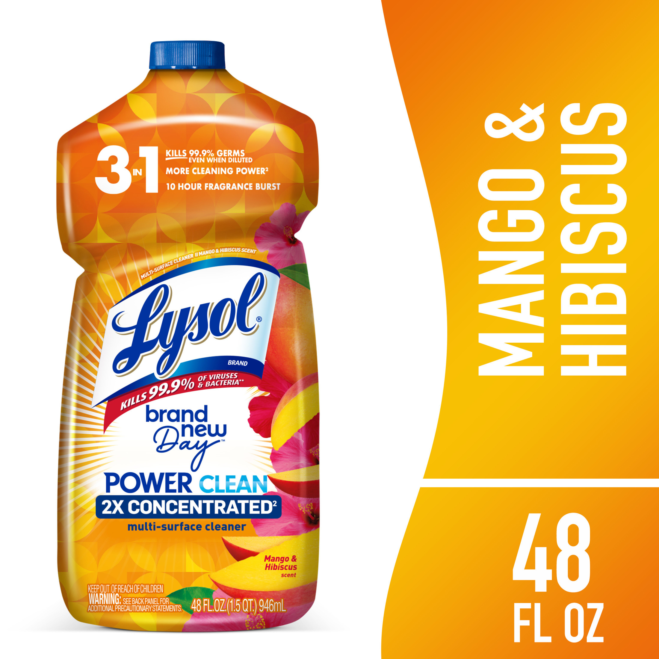Lysol All Purpose Cleaner, 2X Concentrated Multi-Surface Disinfectant Floor Cleaner for Mopping Solution, for Bathroom & Kitchen, Mango & Hibiscus, 48 fl oz