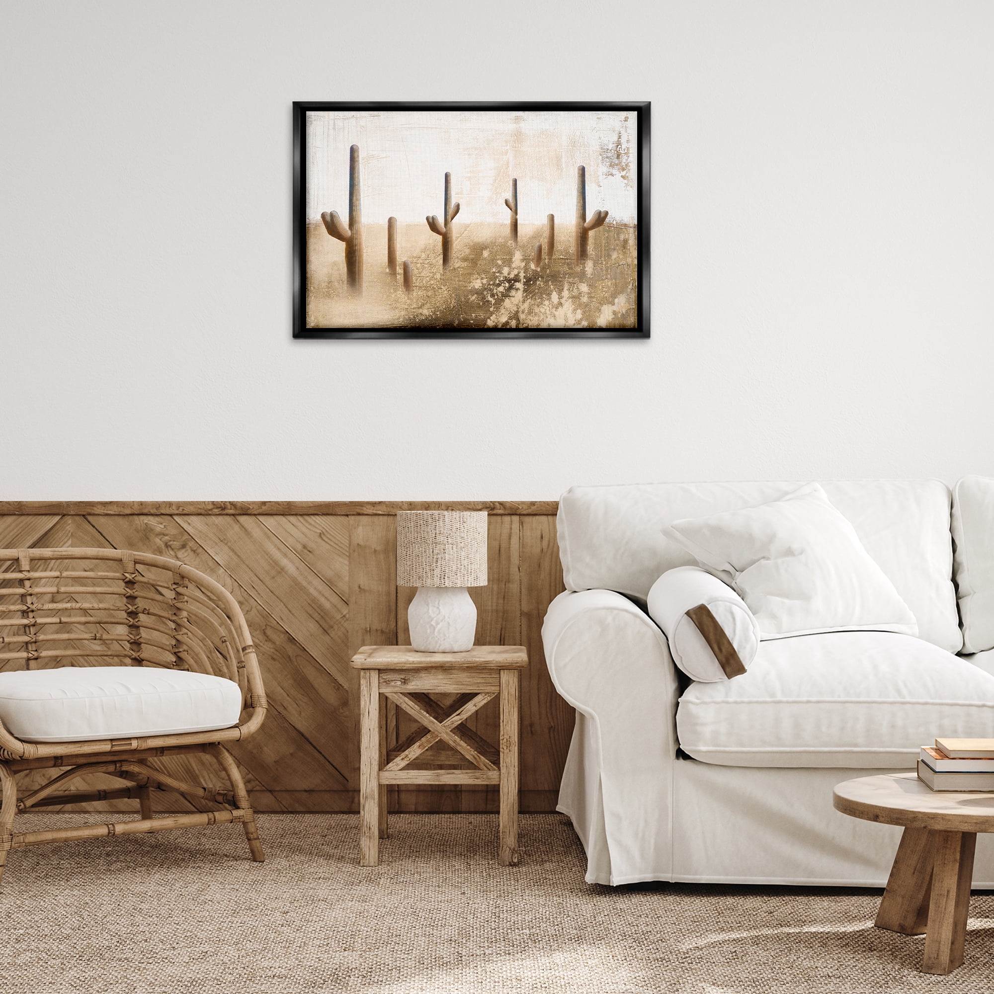 Stupell Industries Sepia Cacti Field Landscape & Nature Painting Black Floater Framed Canvas Art Print Wall Art, 31 x 21