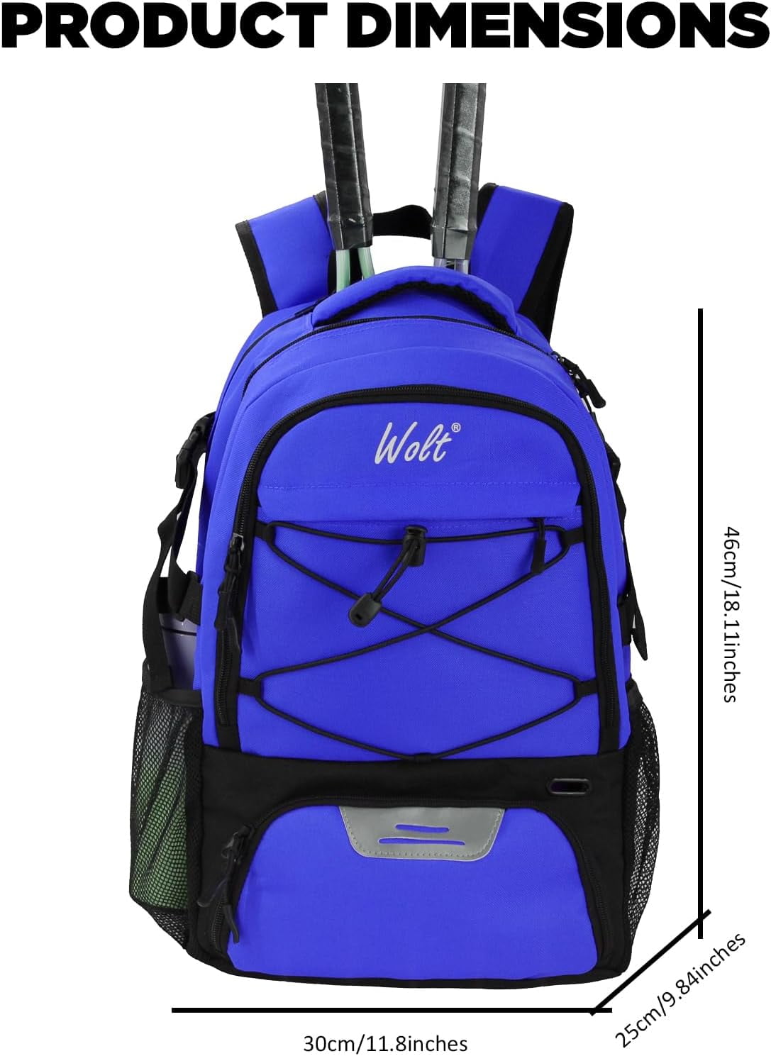 WOLT Pro Tennis Racquet Backpack 34L - 2 Racquet Holder & Ventilated Shoe Compartment Multifunctional Tennis Racket Bag Blue