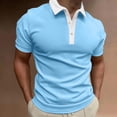 thumbnail image 2 of Bibifish Mens Polo Shirts Light Blue Body White Lapel Collar Button Placket Shirts Mens Spring Summer Basic Daily Tops, 2 of 4