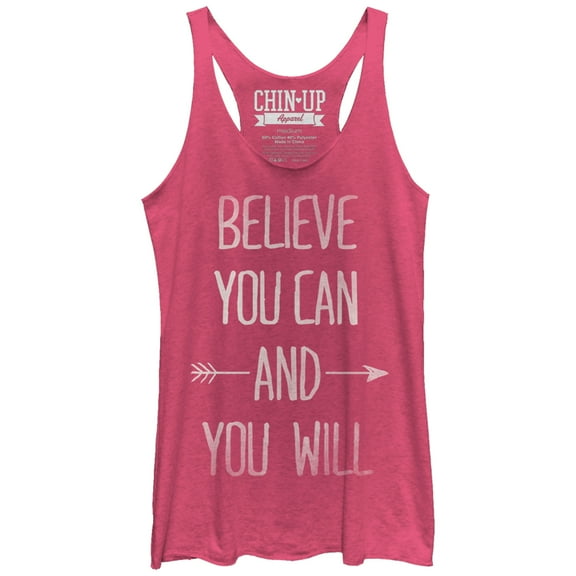 Women's CHIN UP Believe You Can and You Will Racerback Tank Top Pink Heather Large