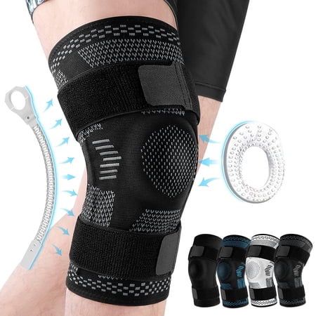 1PC Knee Brace Support Compression Sleeve with Side Stabilizers and Patella Gel for Knee Pain Meniscus Tear ACL MCL Injury Recovery