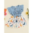 thumbnail image 4 of Musuos Toddler Girls A-line Dress, 9 12 18 24M 3 4Y Fly Sleeve Crew Neck Bow Chicken Print Casual Summer Dress, 4 of 10