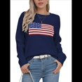 thumbnail image 3 of Suéter Informal Holgado de Larga con Cuello Redondo y Estampado de Bandera para Mujer. Azul XXL, 3 of 7