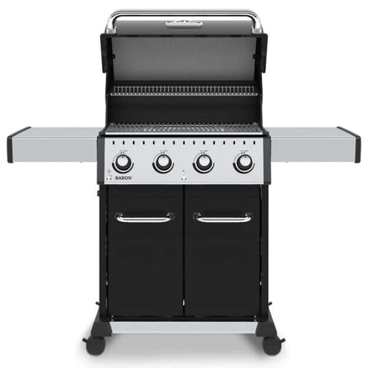 Broil King Baron S 420 Propane Gas Grill - Freestanding, 4 Burners, Stainless Steel, Black