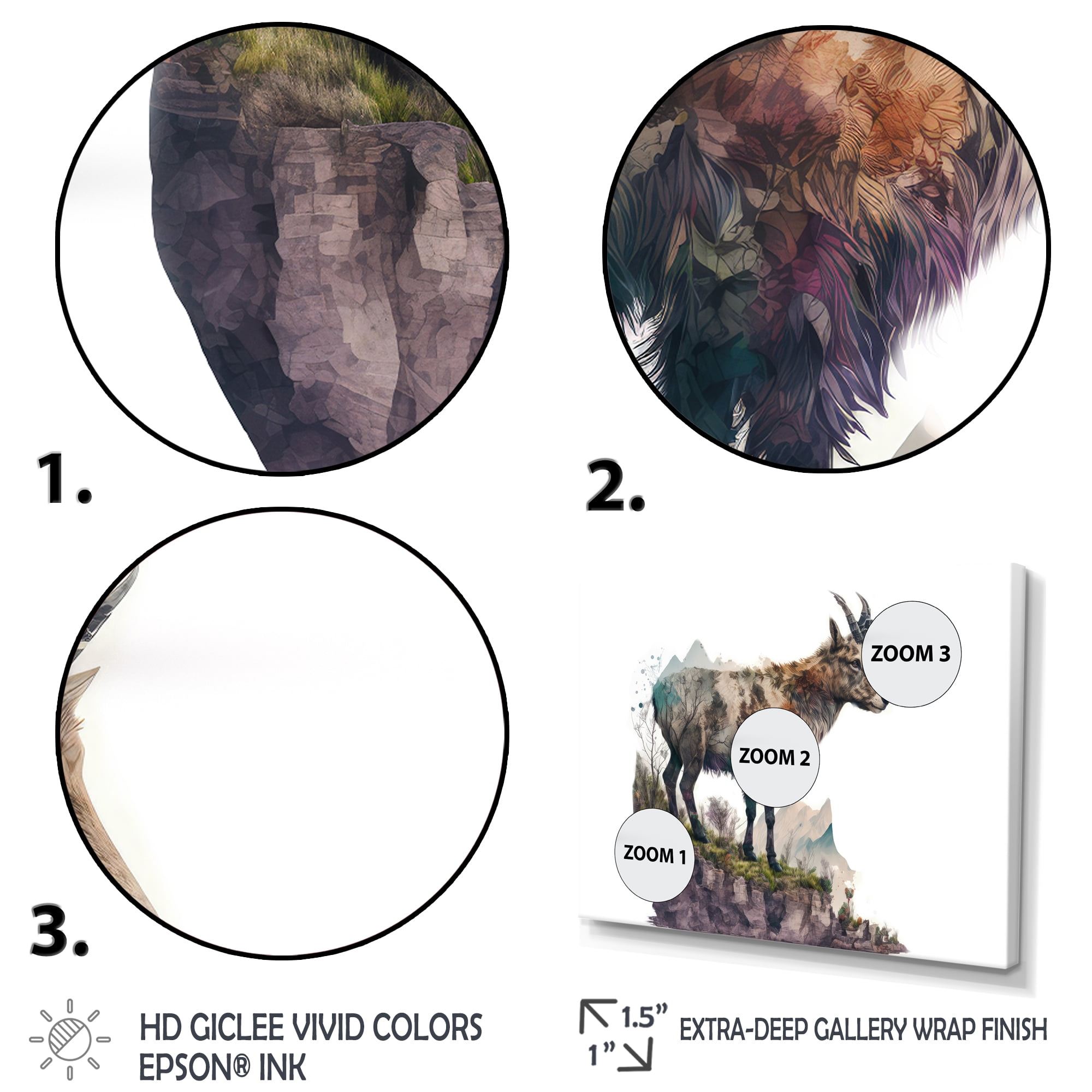 Designart Double Exposure Of A Goat With Nature Canvas Wall Art
