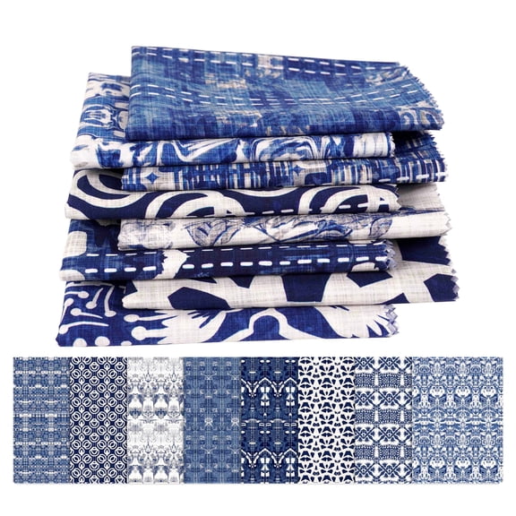 Soimoi 8 Pc Fat Quarter Bundle,Abstract TexturePrint 18"x 22"DIY Patchwork-100% CottonPre-Cut Quilting Fabric Medium Blue