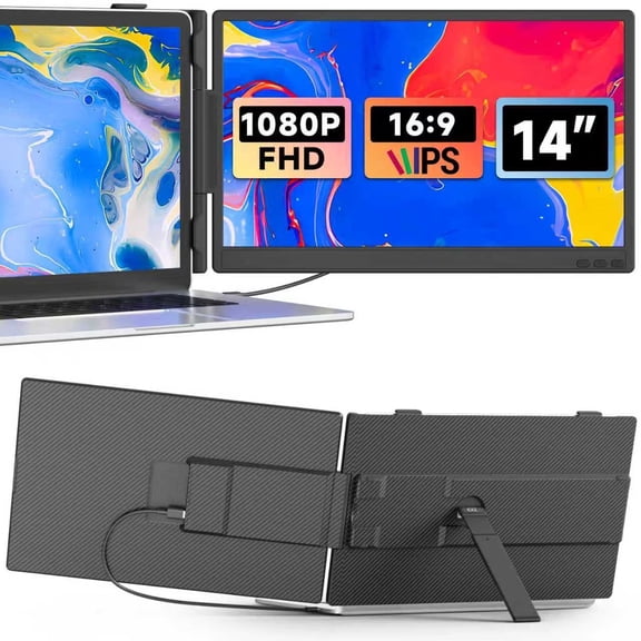 Laptop Screen Extender 14", FHD 1080P IPS Laptop Monitor Extender, Portable Monitor for Laptops 13-17" with USB-C/HDMI Port, Plug n Play for Windows/Mac/Android/Switch/PS5