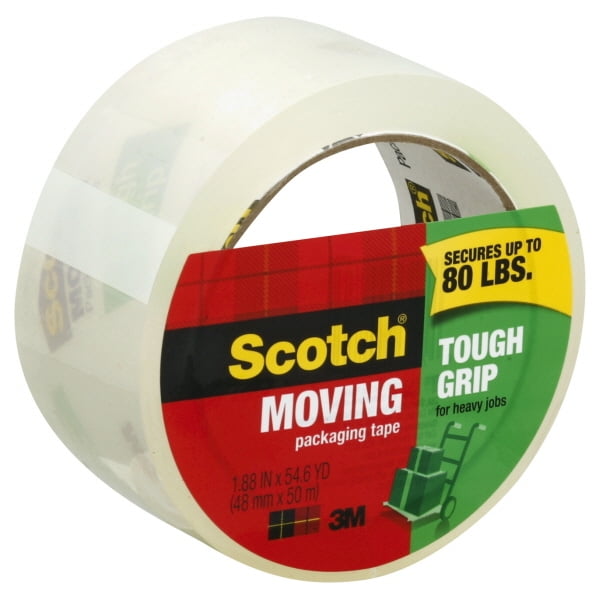 Scotch Tough Grip Clear Moving Packaging Tape for Heavy Jobs, 55 yd