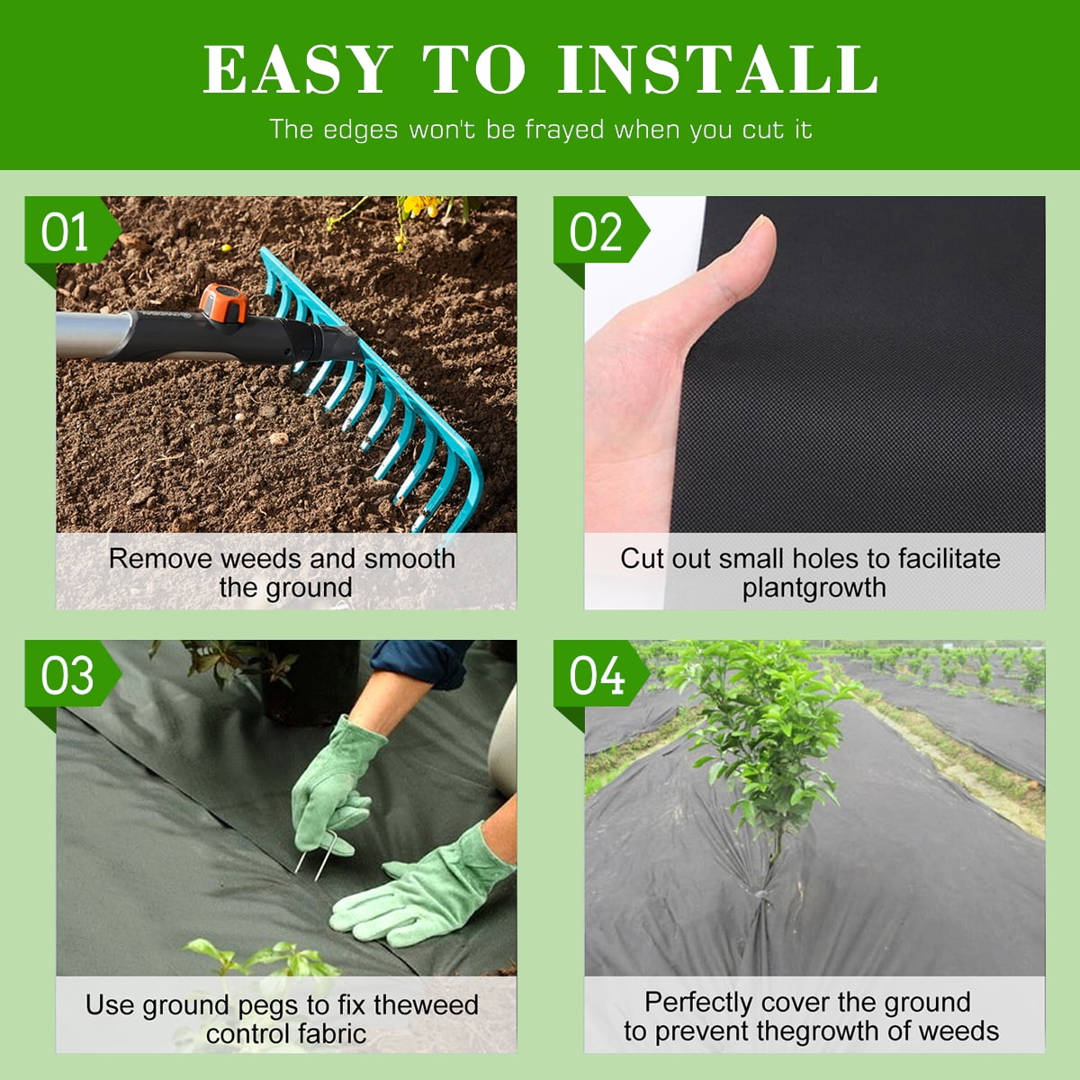 AISWORD 3x100 ft Landscape Fabric Weed Barrier,Non-Woven Garden Weed Block Ground Cover Mat,Permeable Gardening Cloth for Landscaping & Flower Beds,4 Pack