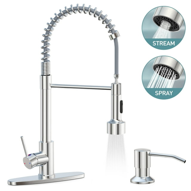 GPED Grifo de Cocina, Grifo de Fregadero de Cocina con Dispensador de Jabón y Rociador Extraíble, Acero Inoxidable SUS304, Grifo de Cocina Comercial de una Sola Manija con Placa de Cubierta para Lava