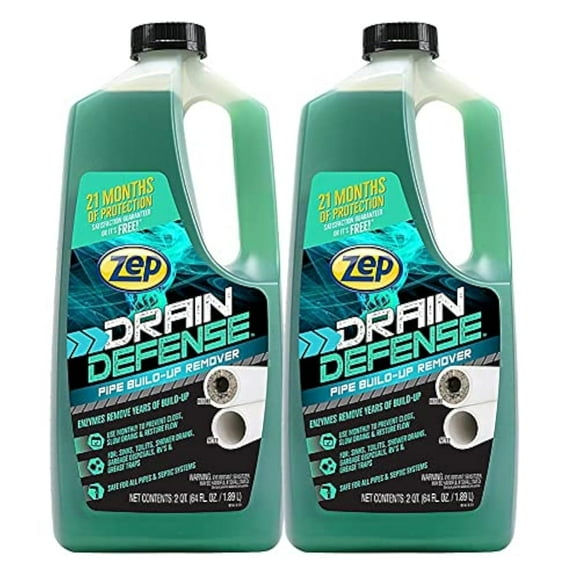 Zep Drain Defense Pipe Build-Up Remover - 64 oz (Case of 2) ZLDC648 - Professional Strength Liquid Pipe Build Up Remover
