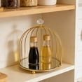 thumbnail image 4 of Meitianfacai Gold Wrought Iron Single Tier Birdcage Stand, Multi-Purpose Cake Tray and Cosmetic Display Rack with Glass Top, Elegant Kitchen and Bathroom Organizer, 4 of 6