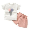 thumbnail image 2 of Little Girls Summer Outfits Toddler Kids Baby Ruffle Trim Mesh Patched Short Sleeve Tee T-shirt + Shorts 2PCS Outfit Clothes Set, 2 of 9