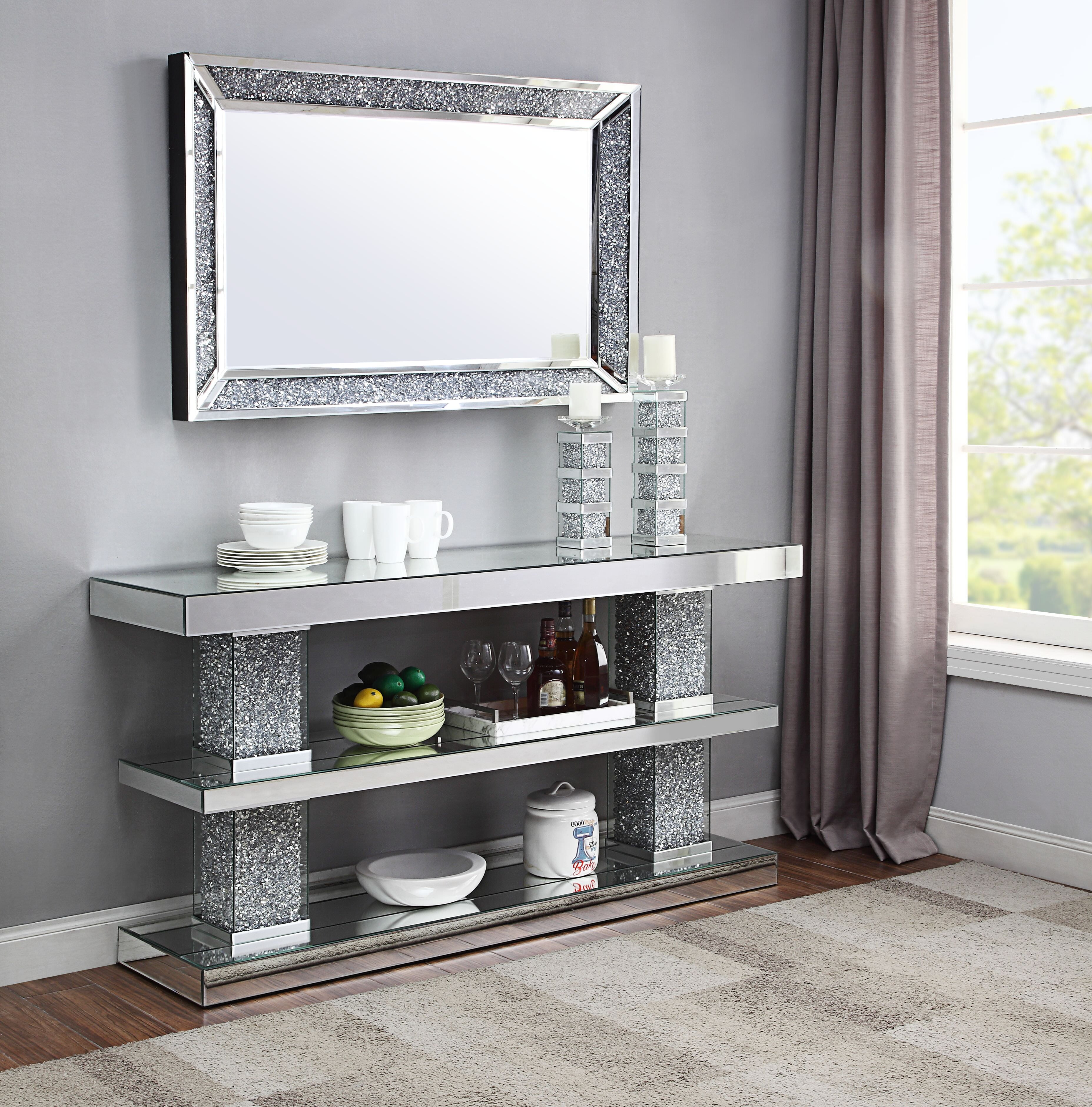 Acme Furniture Noralie Console Table in Mirrored and Faux Diamonds -  Walmart.com