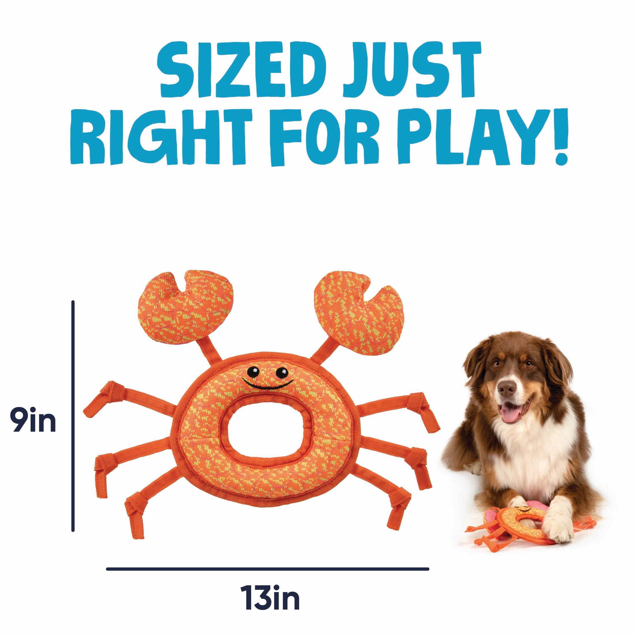 goDog Tough Guard Curtis Crab Squeaky Dog Toy, Plush with Chew Guard Technology, Orange, Large