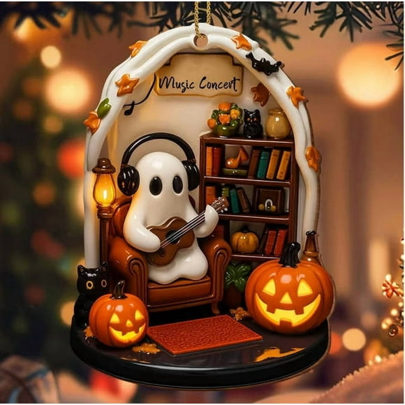 Adorno acrílico de fantasma adorable para Halloween | Colgante decorativo espeluznante para la esquina de lectura | Decoración del hogar caprichosa | Escena del Gato Negro de la Linterna | 1 pieza