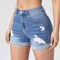 thumbnail image 5 of Womens Ripped Jeans Shorts Casual Rhinestone Denim Mid Waist Ripped Hem Tessles Stretchy Jean Summer Flowy Shorts with Pockets S-2XL, 5 of 8