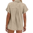 thumbnail image 5 of Inglocry Cotton Linen Gauze Shirts for Women Loose Fit Button Down Blouses Casual Summer Textured Collared Crinkle Seersucker Tops Beige 2XL, 5 of 6
