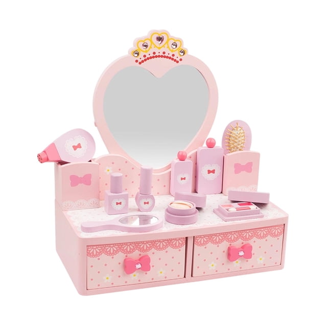 Set de tocador para niñas, juguetes de imitación, de perfume de madera, espejo, peine, juguete educativo para juegos de rol, regalos de