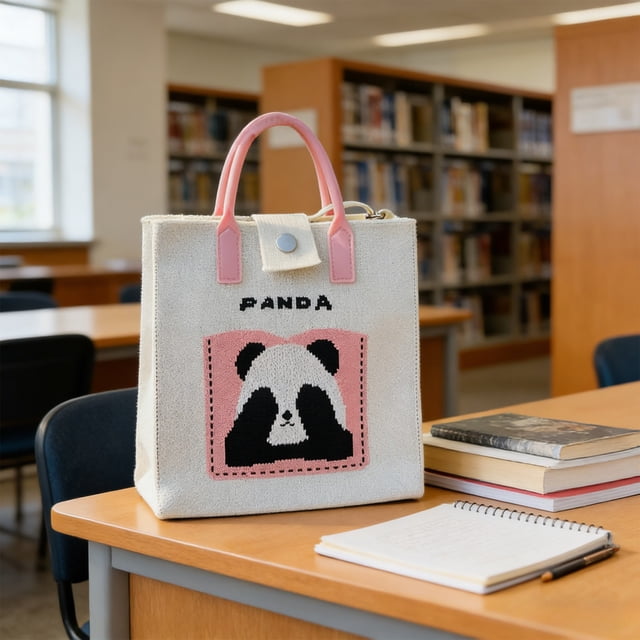 shyuyusa Cute Panda Pattern Tote Bag Soft Handle Design Casual Daily Crossbody Shoulder Handheld Usage