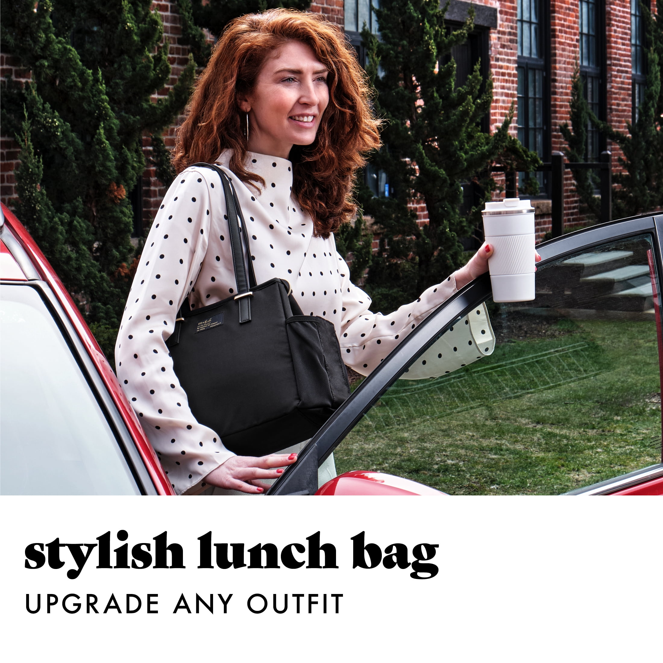 (5 pack) Fit & Fresh Copley Lunch Bag for Women, Large Lunch Tote, Reusable Insulated Lunch Bag for Work, Black, Best Used for On-the-Go Snacks, Workday Meals, and Travel