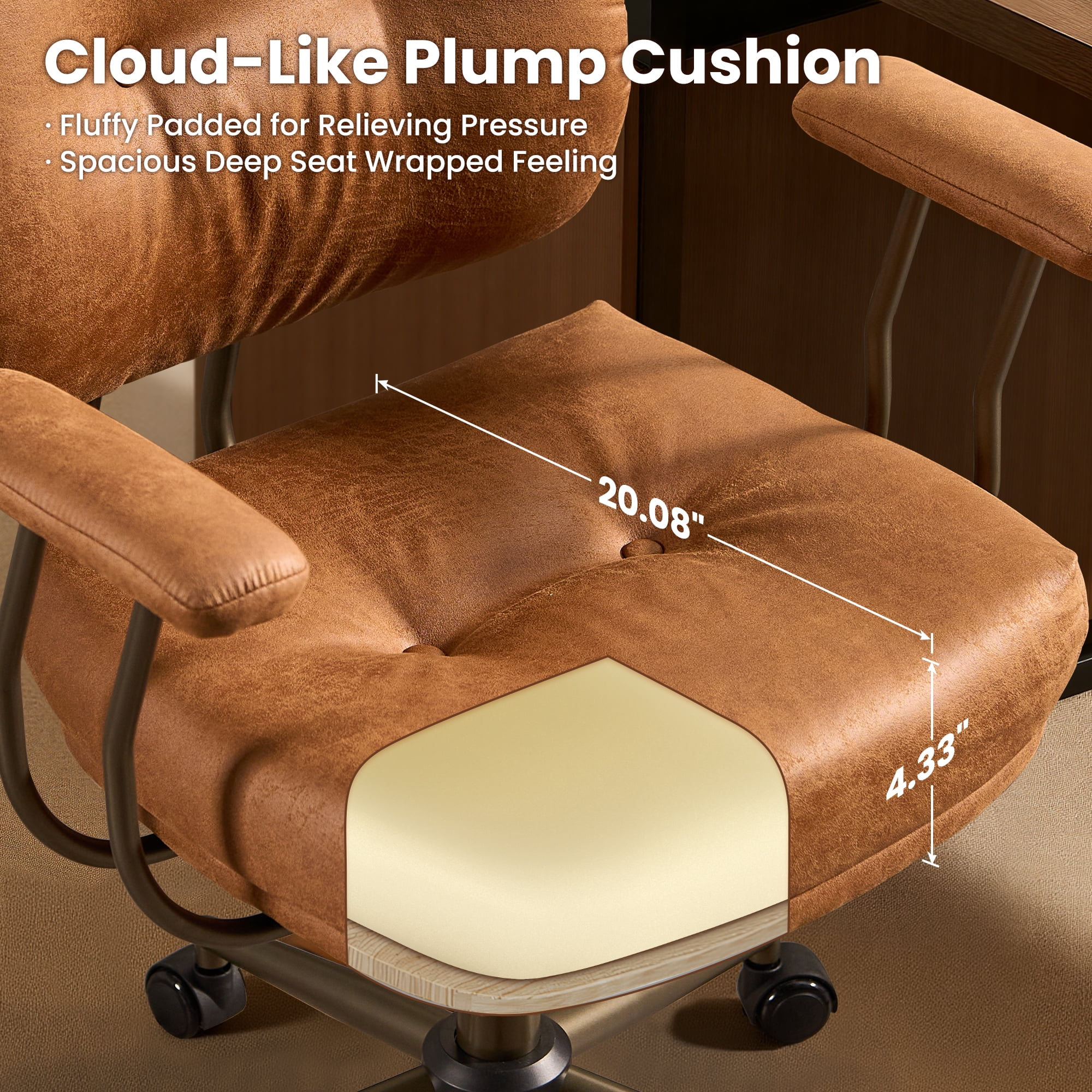 Vcatnet Home Office Chair with Lumbar Support Mid-Century Modern Executive Desk Chair Ergonomic Adjustable Office Chair, Suede Leather, Brown