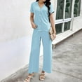 thumbnail image 2 of qolati Womens 2 Piece Outfits Summer Lounge Sets Button Down Short Sleeve Shirts Wide leg Pants Sets Tracksuits Loose Casual Comfy Pajama Sets, 2 of 9