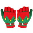 thumbnail image 1 of 2 guantes navideños de medio dedo con solapa de punto con dibujos animados navideños y dedos abiertos, cálidos, 734, 1 of 5
