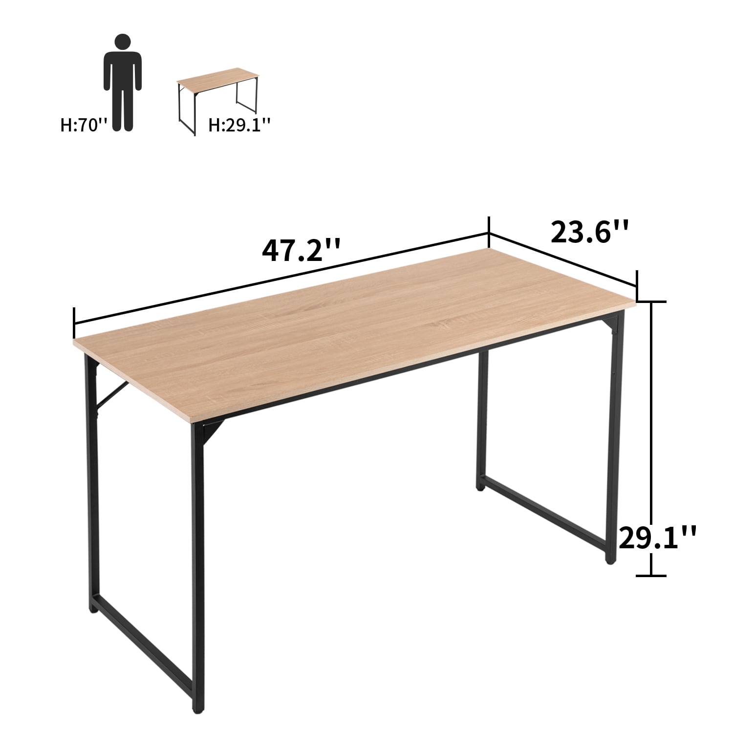 BestOffice 47.2 inches Computer Desk,Modern Simple Style PC Desk with Metal Frame，Nature