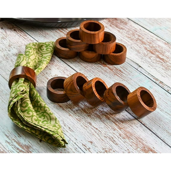 Ajuny Set of 12 Napkin Rings Wood Brown Dining Table Homes Decor Large Napkin Holder Ring 12 Pieces