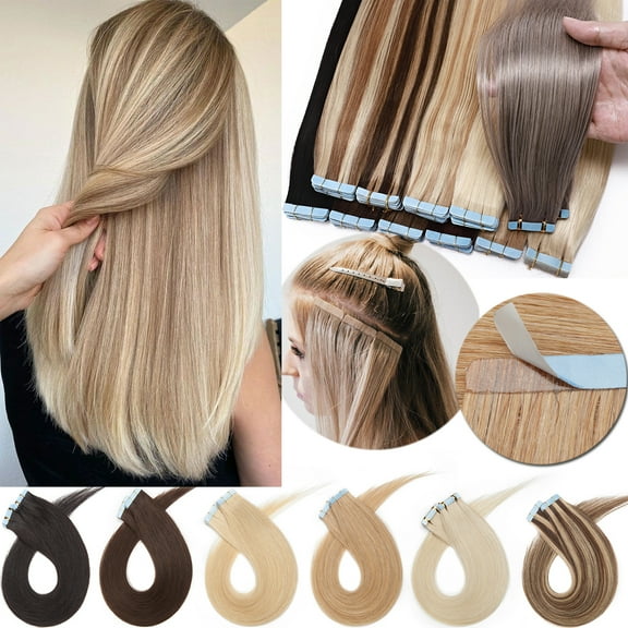 SEGO Ombre Tape in Real Human Hair Extensions Double Side Tape Seamless Skin Weft Rooted Long Straight Silky Thick Hair
