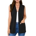 thumbnail image 3 of VBVC Women's V-Neck Open Front Sleeveless Vest , Stretchy Breathable Cardigan For Women,Ladies' Longline Waistcoat with Pockets,Black,S-3XL, 3 of 10