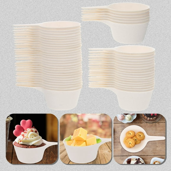OULII 50 Pcs Petits Gobelets à Dessert Jetables pour Fruits et Crème Glacée en Papier Blanc