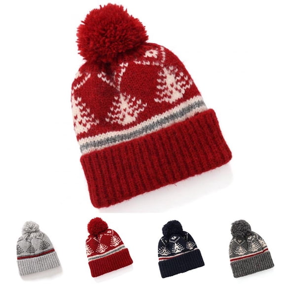 Paiwinds Winter Knit Beanie Hat for Women Men Warm Pom Pom Ski Hat with Snowflake Pattern Fleece Lined Thick Knitted Winter Cap Thermal Outdoor Ear Protection Hats