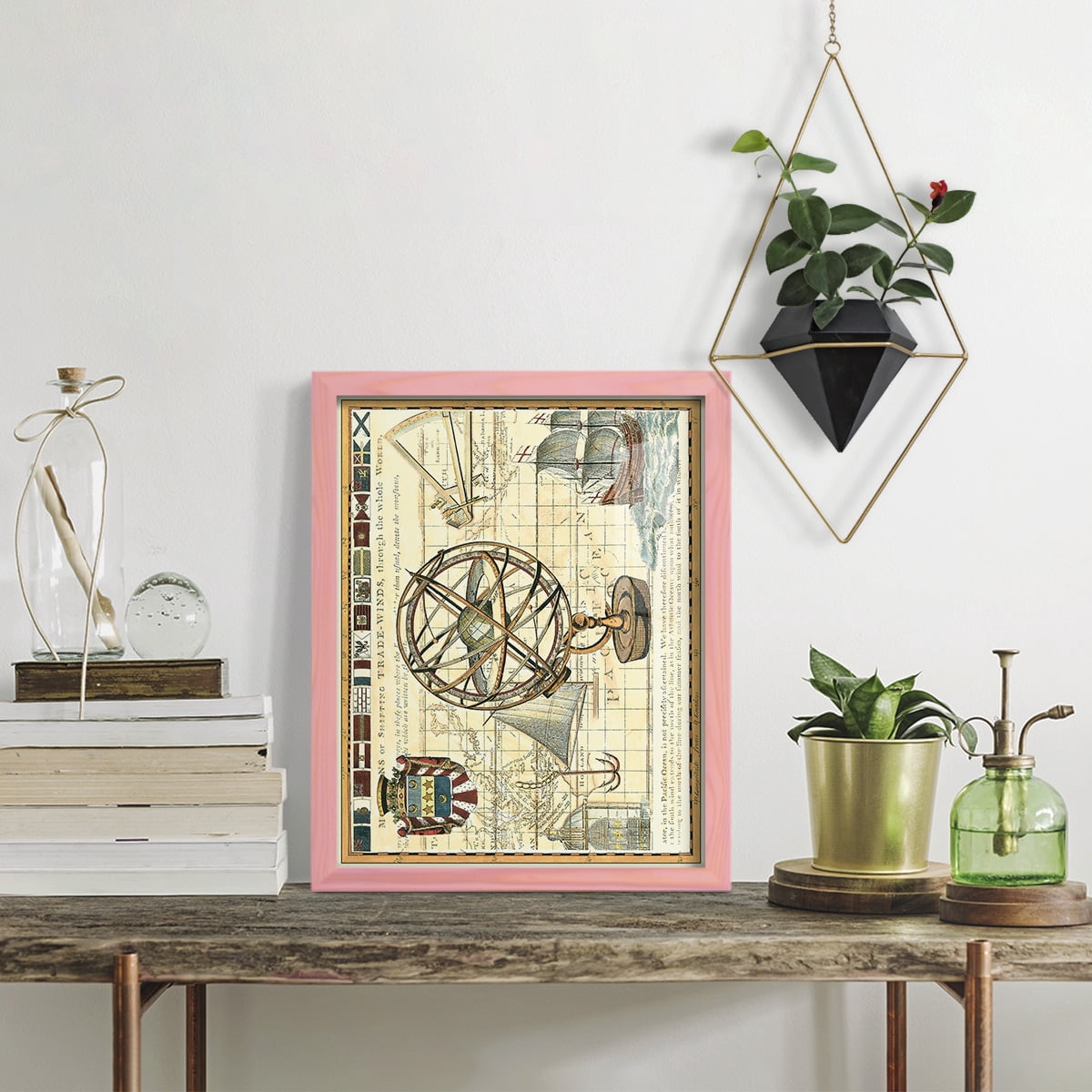 Nautical Map I -Framed Print w/glass-Sunset Pink