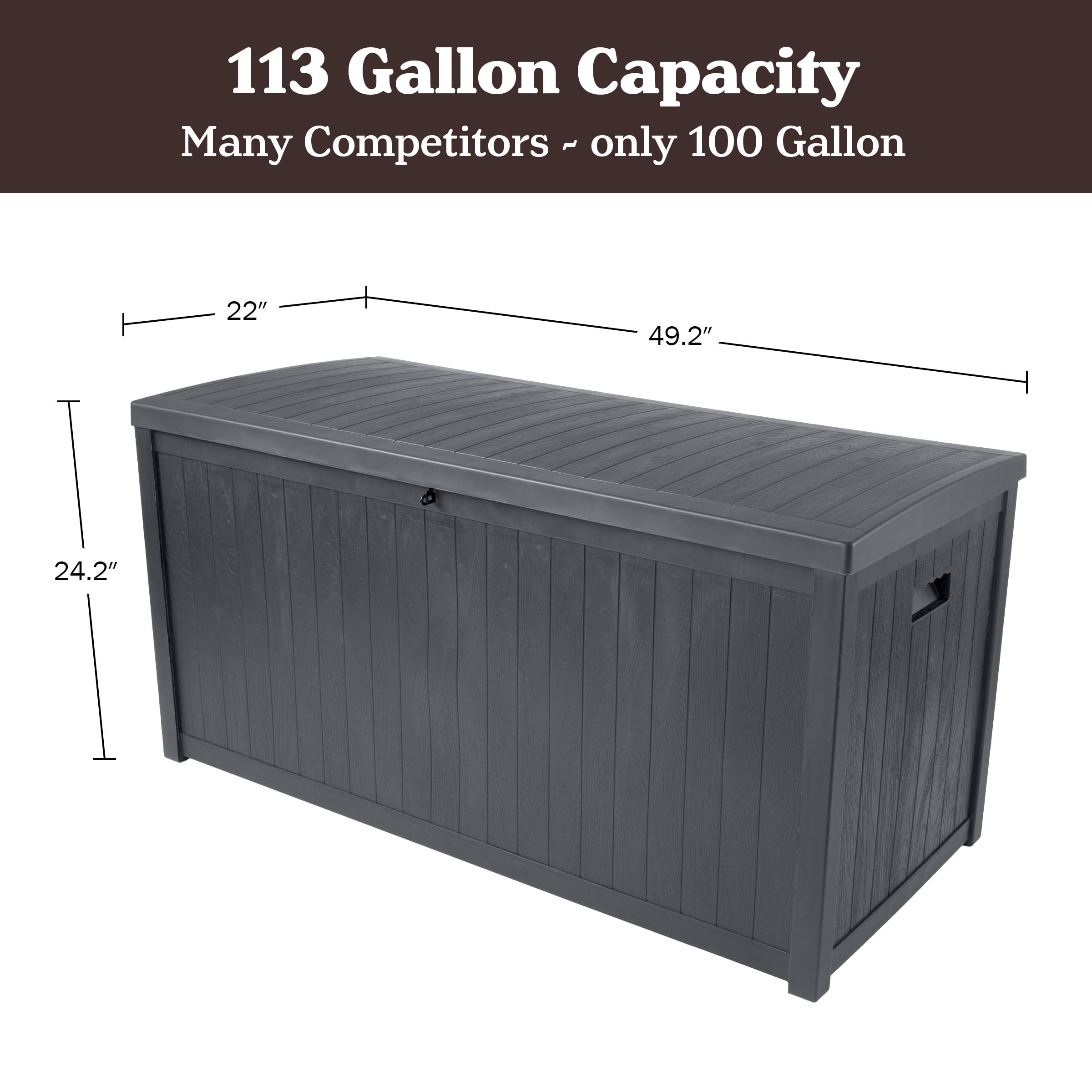 Pure Garden 113-Gallon Outdoor Storage Box - Durable Resin Deck Box, Gray