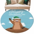 thumbnail image 2 of Happy Groundhog Day 6ft Round Rugs, Cartoon Ground Hog Hole Blue Sky Country Washable Non-Slip Area Rugs for Living Room Bedroom Kitchen, Low Pile Dining Room Kicthen Circle Carpet, Indoor Floor Rug, 2 of 9