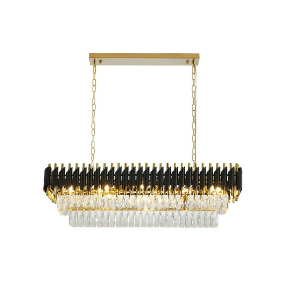 Design Living 12-Light Black And Gold Chandelier With Clear Hanging Crystal