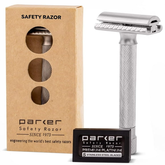 The Parker Variant ADJUSTABLE Double Edge Safety Razor, Customize your Shave with a Turn of the Dial from Mild to Aggressive - 5 Blades Included (SATIN CHROME)