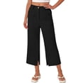 thumbnail image 5 of Bosfbaoi Pants for Women Linen Blend Cropped Pants High Waist Wide Leg Womens Pants Button Fly with Front Slit and Pockets, 5 of 5