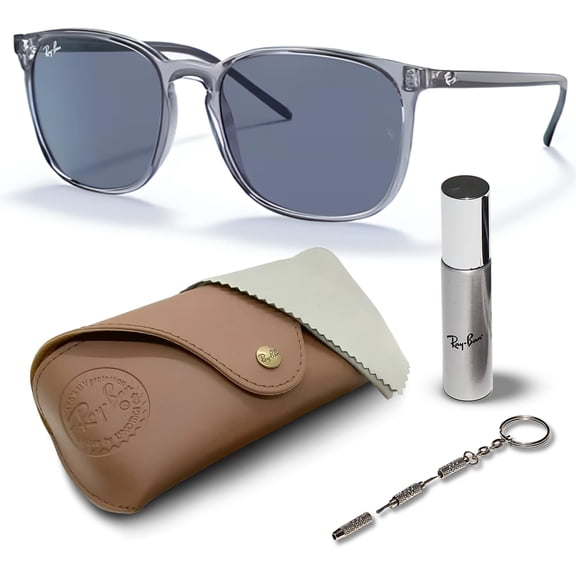 Ray-Ban RB4387 Square Shaped Non-Polarized Sunglasses for Men & Women - Includes Official RAYBAN Eyewear Kit - Ideal Formal & Casual Wear Sunglasses - Dark Blue Lens