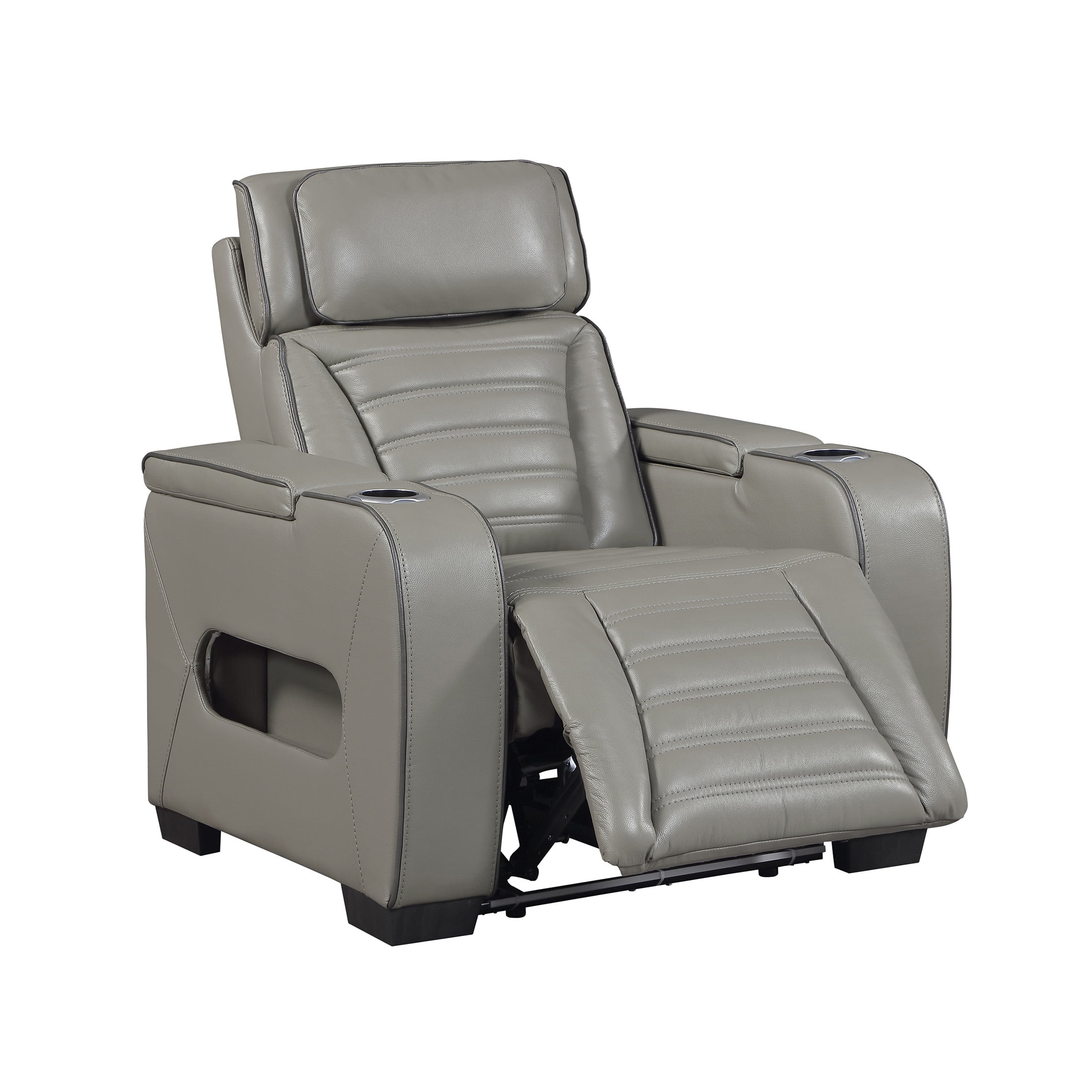 OakvillePark Elantra Leather Match Power Reclining Chair with Power Headrest/Cup holder/Storage Arms/Air Massage/Heat/LED Lighting and Charging Port, Gray