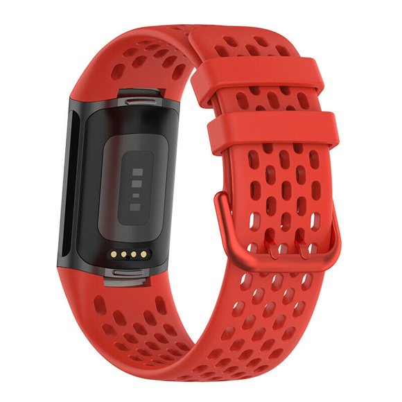 Mignova Band Compatible with Fitbit Charge 5, Replacement Bracelet Adjustable Watch Strap, Fashion Classic Soft Silicone Fitness Sports Breathable Bands Fit for Fitbit Charge 5(Red)