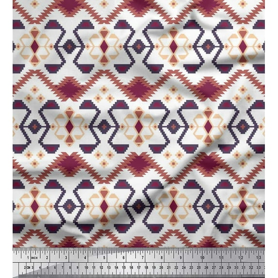 Soimoi Georgette Viscose Fabric Aztec & Ikat Kilim Printed Craft Fabric by The Yard 42 Inch Wide